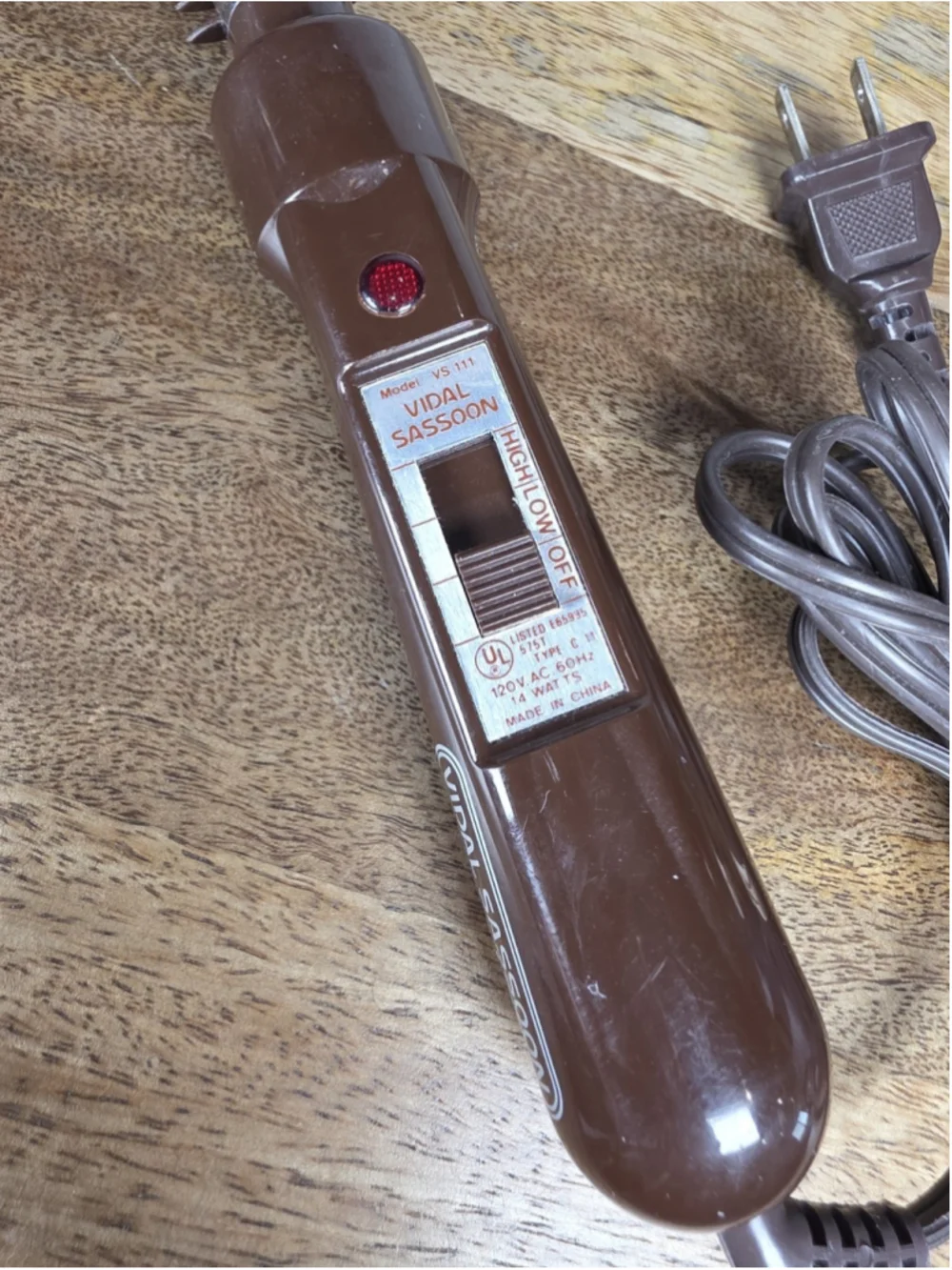 Vintage Vidal Sassoon VS 111 Electric Heated Curling Styling Brush Brown 24W